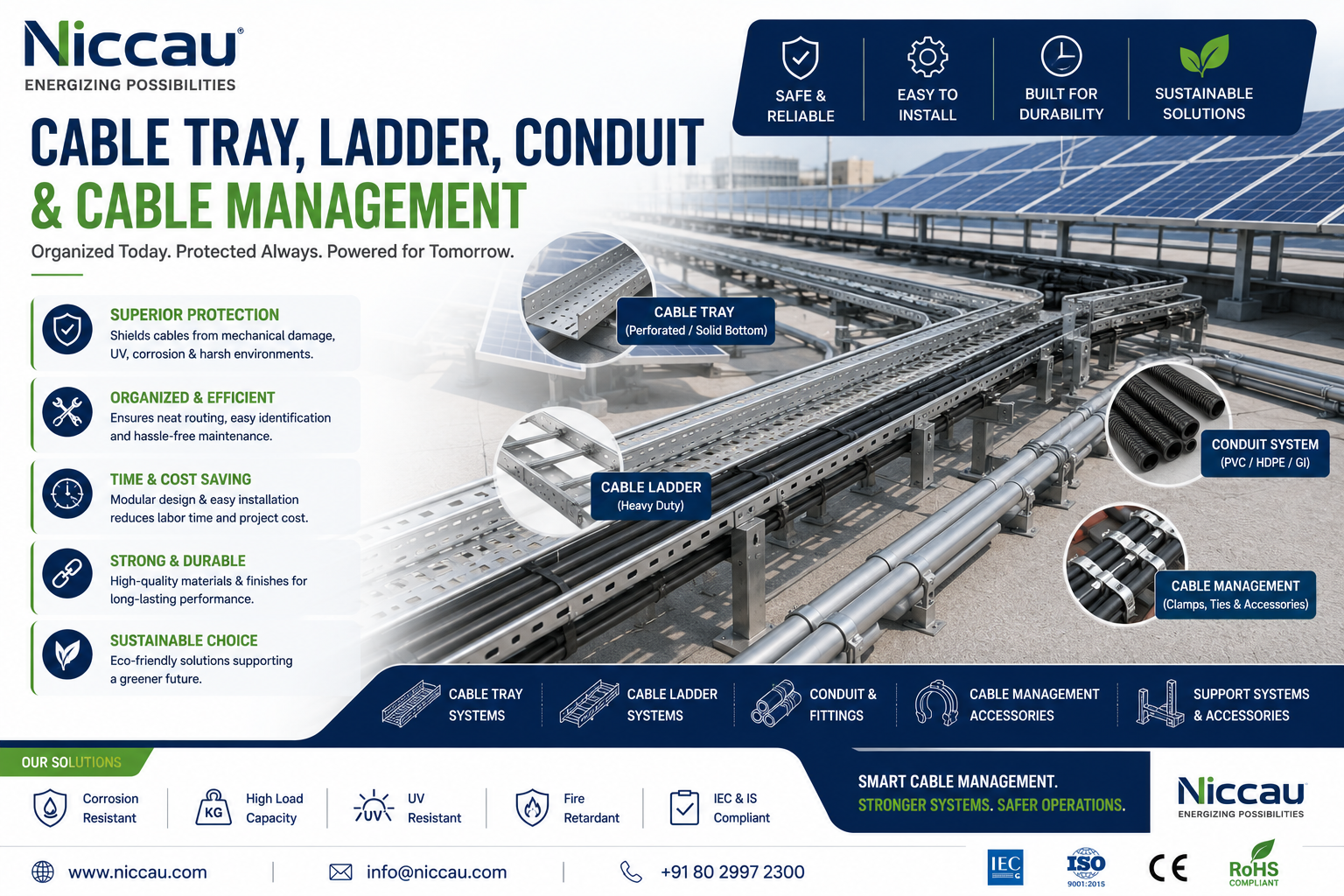 Solar cable tray ladder management GMS aluminium FRP