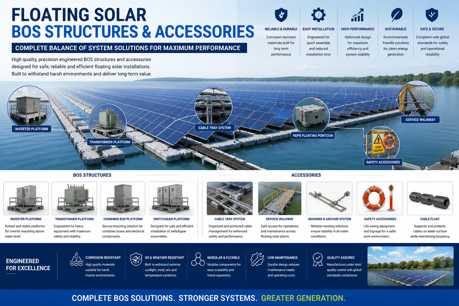 Floating solar accessories BOS platform gangway