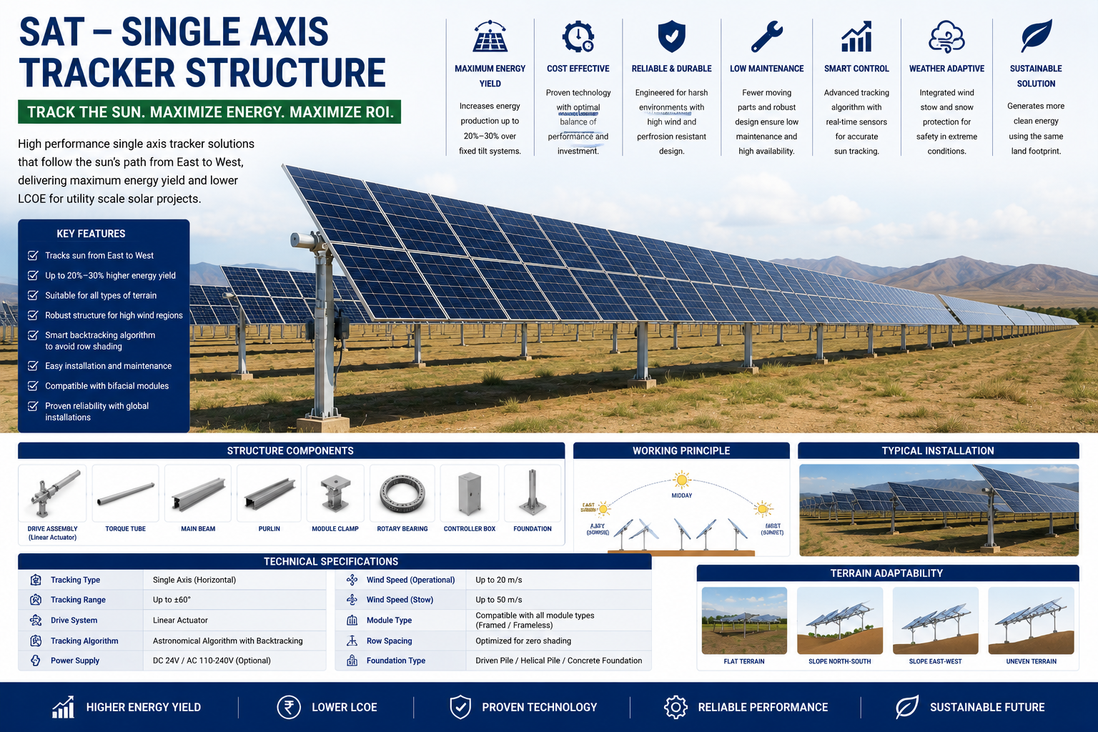 Single axis tracker SAT solar structure pile torque tube