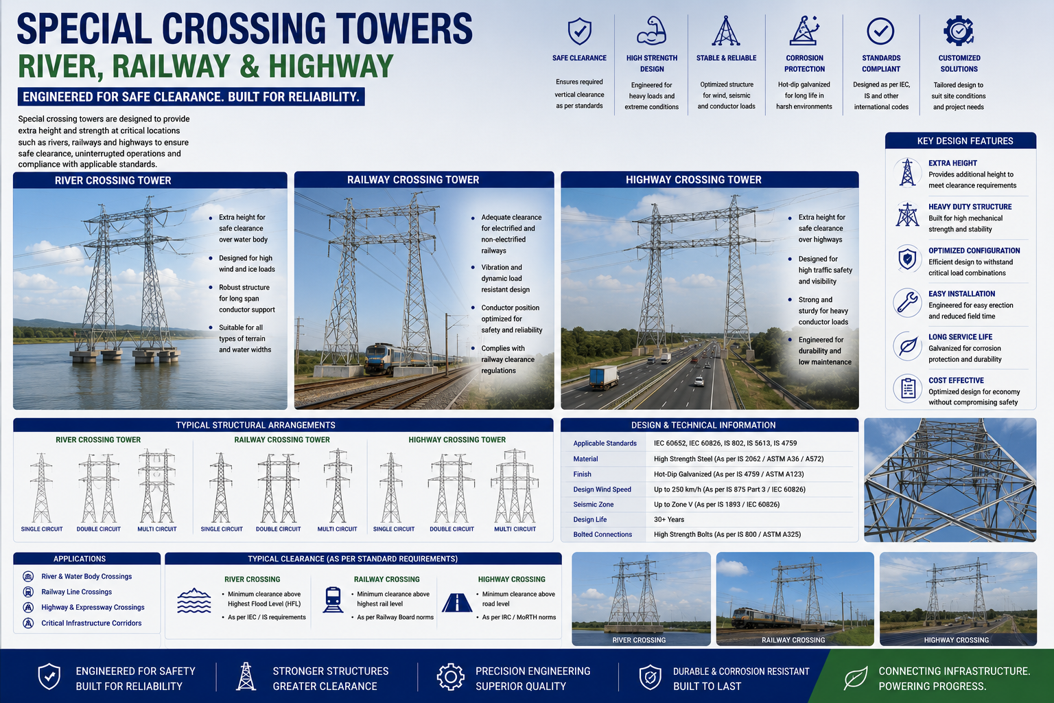 Special crossing tower river railway transmission line