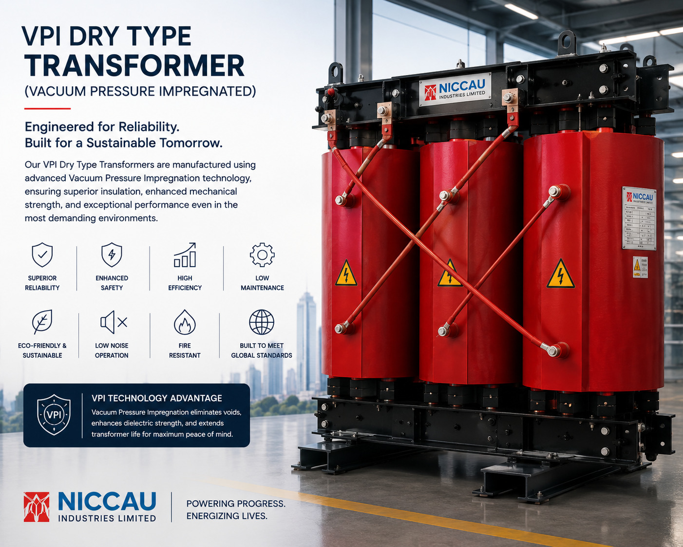 VPI vacuum pressure impregnated dry type transformer