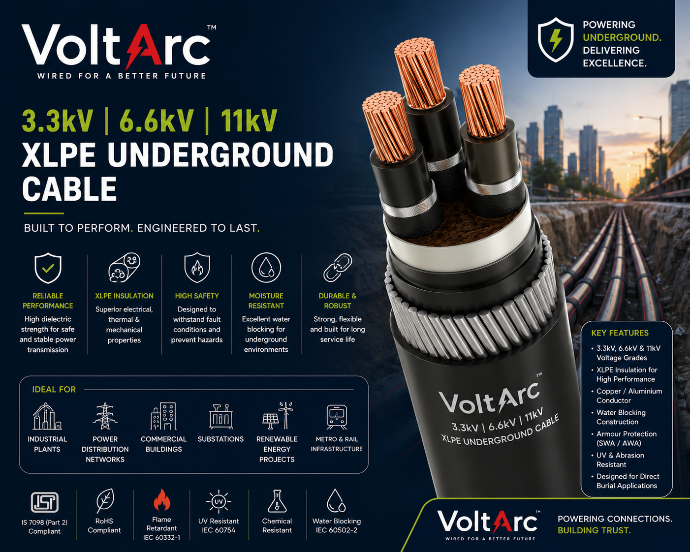11kV XLPE underground cable armoured medium voltage solar