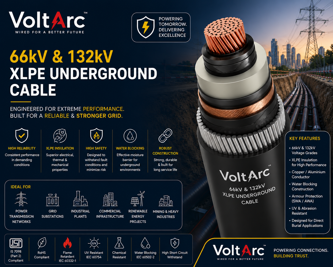66kV 132kV XLPE underground HV cable single core copper