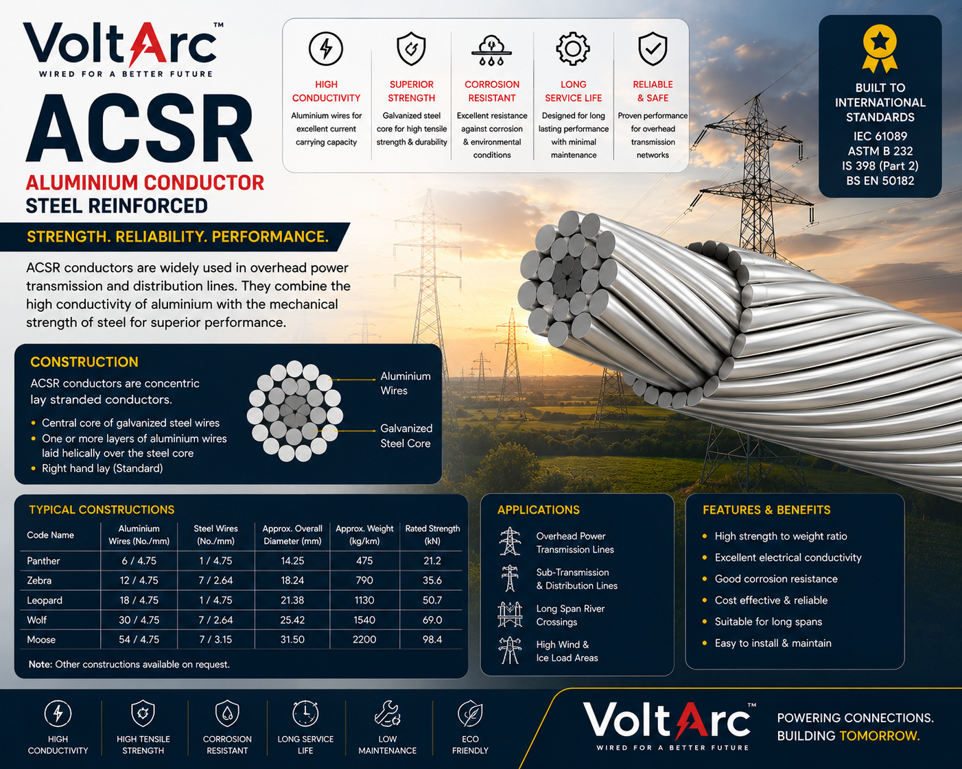 ACSR conductor aluminium steel reinforced distribution transmission