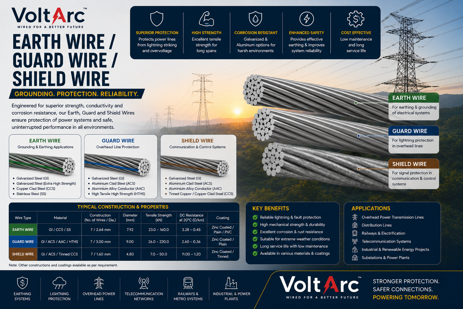 Galvanised steel earth wire guard wire transmission line