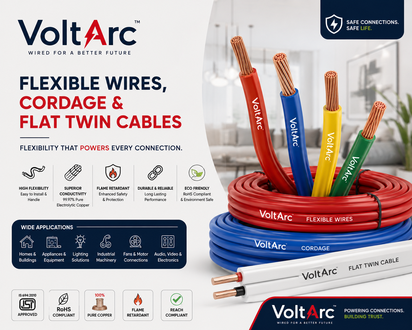 flexible copper core multicore cordage wire flat cable