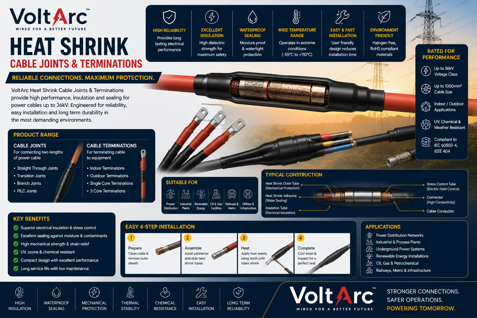 Heat shrink cable joint termination LV MV power cable