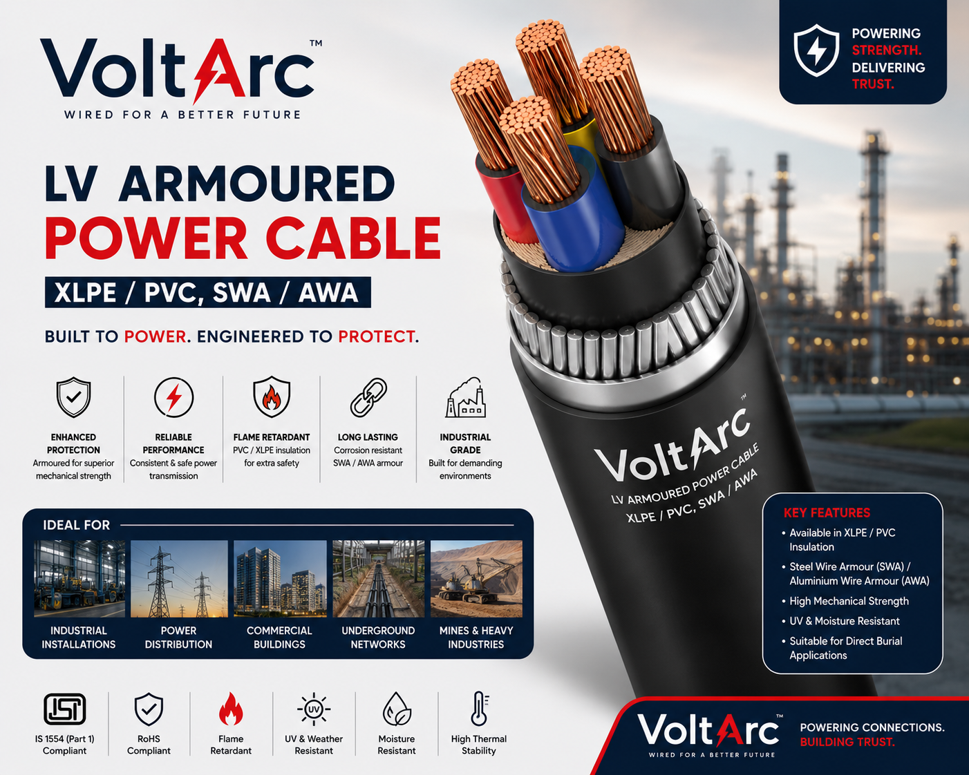 LV armoured XLPE PVC power cable SWA 0.6kV 1kV industrial