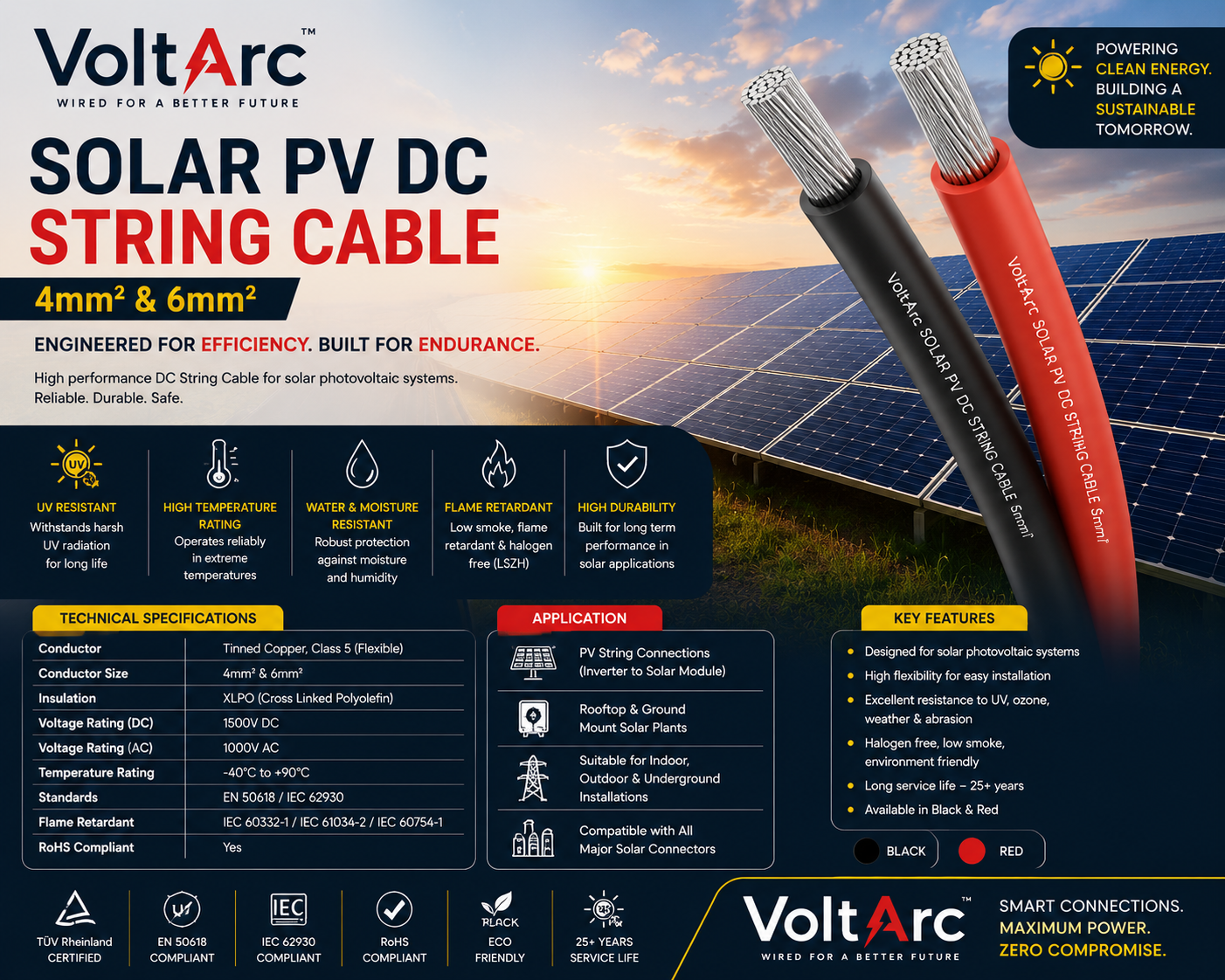 Solar DC string cable 4mm 6mm tinned copper XLPO 1500V