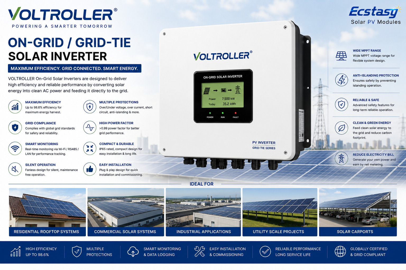 Single phase string inverter solar rooftop
