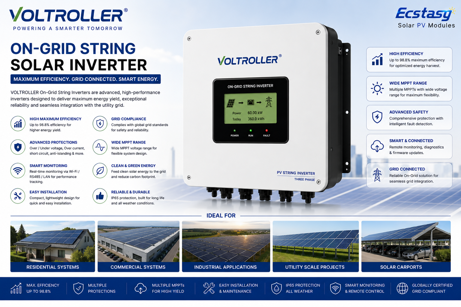 Three phase string inverter commercial industrial solar